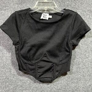 Princess Polly Corset Cropped Top Womens 2 Black Ribbed Knit Cap Sleeve Fitted